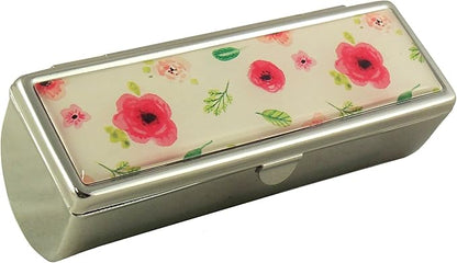 Houder Designer Lipstick Case with Mirror for Purse - Decorative Lipstick Holder with Gift Box - Velvet Lined - Protect Your Lipsticks in Style (Red Flowers)