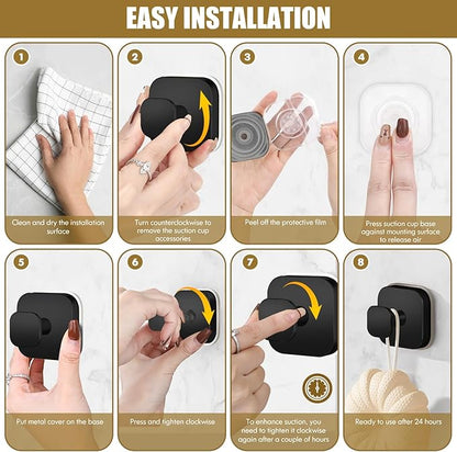 BKV Suction Cup Hooks for Shower,Heavy Duty Shower Hooks for Bathroom Wall,Glass Windows,Smooth Doors to Hang Towels,Robes,Coat,Reusable Suction Cup Wreath Hanger for Christmas Wreaths-Black(2 Pack)