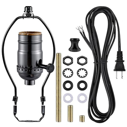 Lamp Making Kit,Make a Lamp or Repair Kit,3-Way Lamp Socket with Matching Cord Lamp Harp Set,Lamp Wiring Kit for Table Floor Lamp,Essential Hardware for DIY Lamp Design or Repair (Black, 1)