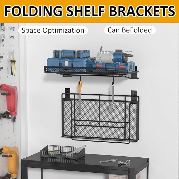 BABKAS 2 Pack Garage Wall Shelving,16.5" x 12.2" Garage Shelving Wall Mounted for Garage, Office,Laundry Room,Basement,Closet and Kitchen, Holds Up to 160 Lbs
