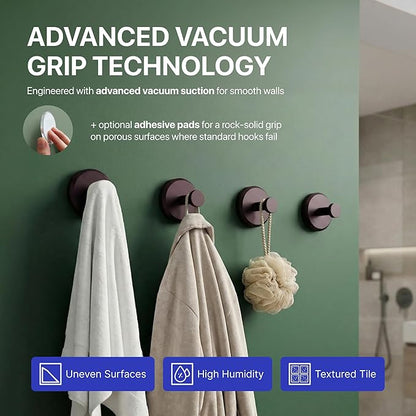 HOME SO Suction Cup Hooks for Shower & Bathroom Towel Holder 4-Pack – Suction Cups Hooks for Hanging Towels, Robes, & Coats - Tiles, Glass Door or Mirror – Shower Hooks & Towel Hooks Organizer -Bronze