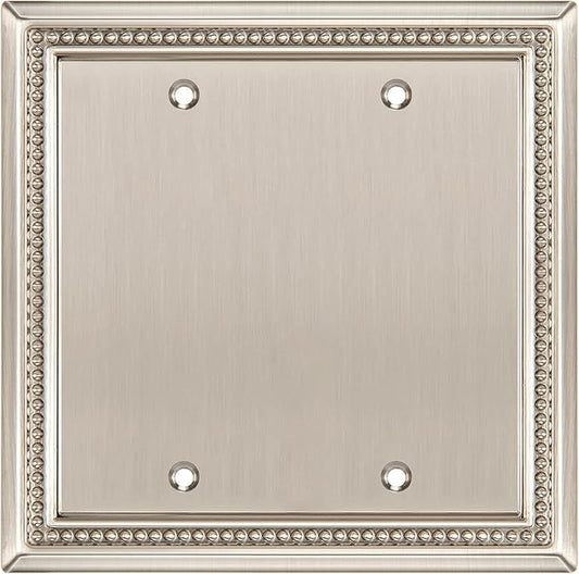 Henne Bery Sunken Pearls Heavy Duty Decorative Wall Plate Switch Plate Outlet Cover (Double Blank, Satin Nickel)