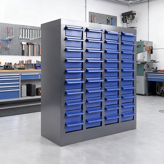 Heavy-Duty 40 Drawer Parts Cabinet, All-in-One Organizer with Acrylic Adjustable Shelves for Nuts, Bolts, Tools - The Ultimate Garage Workshop Storage Solution