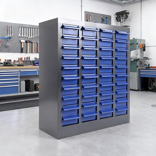 Heavy-Duty 40 Drawer Parts Cabinet, All-in-One Organizer with Acrylic Adjustable Shelves for Nuts, Bolts, Tools - The Ultimate Garage Workshop Storage Solution