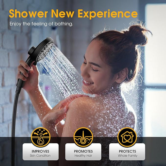 High Pressure 10 Ways Handheld Shower Head Matte Black- Anti-clog Nozzles, Built-in Power Wash to Clean Tub, Wall & Overhead Brackets,Magnetitc Rainfall Shower Wand,Built-in 2 Power Jet