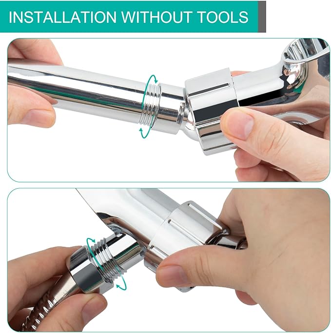 Adjustable Handheld Shower Head Holder- Brass Ball, Premium ABS Bracket- 360 Degree Rotatable Arm Mount and Hose Connector, Shower Adapter- Adjustable Shower Arm Mount, MAYYAYA (Chrome)