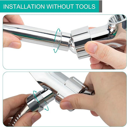 Adjustable Handheld Shower Head Holder- Brass Ball, Premium ABS Bracket- 360 Degree Rotatable Arm Mount and Hose Connector, Shower Adapter- Adjustable Shower Arm Mount, MAYYAYA (Chrome)