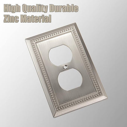 Henne Bery Sunken Pearls Heavy Duty Decorative Wall Plate Switch Plate Outlet Cover (Single Duplex, 3 Pack, Satin Nickel)