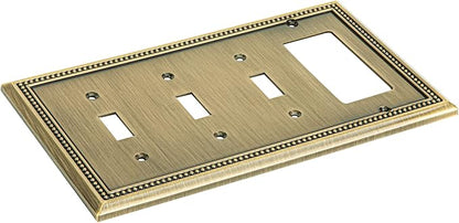 Henne Bery Sunken Pearls Heavy Duty Decorative Wall Plate Switch Plate Outlet Cover (Triple Toggle/Single Decorator, Antique Brass)