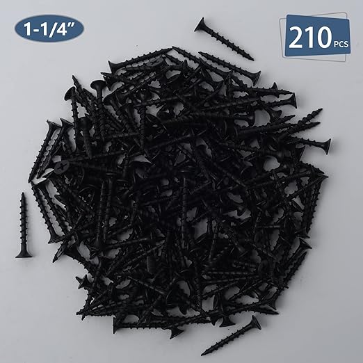 210pcs #6 × 1-1/4 inch High Hardness Drywall Screws, Black, Coarse Thread, Phillips Drive, Bugle Head, Black Wood Screws, Wood and More (1-1/4 in, 210)