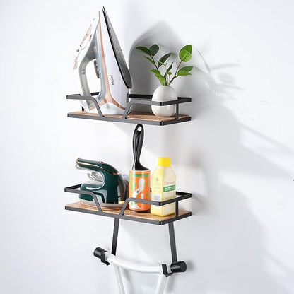 Ironing Board Hanger, 2-Layer Ironing Board Caddy Wall Mounted, Iron and Ironing Board Storage Shelf for Laundry Room