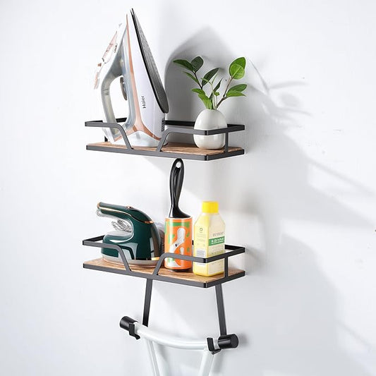 Ironing Board Hanger, 2-Layer Ironing Board Caddy Wall Mounted, Iron and Ironing Board Storage Shelf for Laundry Room