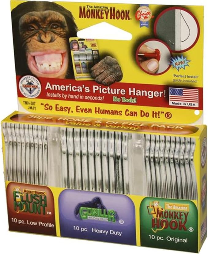 Tmh-314 Heavy-Duty Picture Hanger Set, Carbon Steel, Silver, Galvanized, 30-Piece
