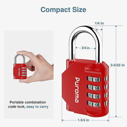 Puroma 1 Pack Combination Lock for Locker 4 Digit Outdoor Waterproof Padlock for School, Gym, Sports, Fence, Toolbox, Gate, Case, Outdoor, Hasp Storage (Red)