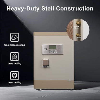 XPEDITION 3.38 cu.ft Vintage Retro Home Safe with Wheels, Large Digital Safe Box with Key, Built-In Drawer, Removable Shelf, Fireproof Waterproof Bag, Aesthetic Beige Safe for Bedroom Decor