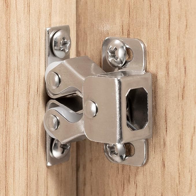 4 PCS Cabinet Latch Double Roller Catch Hardware for Cupboard Closet Cabinet Door Latches and Catches, Nickel