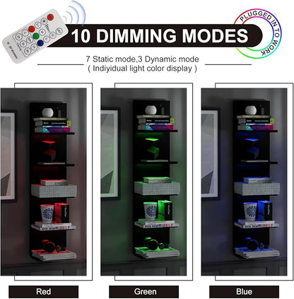 5-Tier Wall Shelf Unit with RGB Light, Floating Lack Shelf for Storage, Wall Mounted Vertical Display Shelf for Bedroom Living Room Vanity, Black