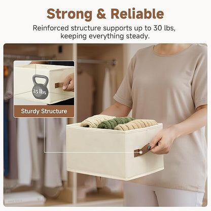 StorageWorks Closet Organizer Storage Baskets, Storage Bins for Shelves, Fabric Organization and Storage, Foldable Closet Organizer for Clothes, Ivory White, 3-Pack, Small