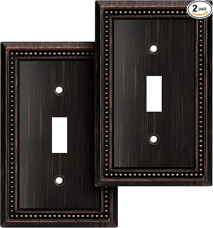 Henne Bery Sunken Pearls Heavy Duty Decorative Wall Plate Switch Plate Outlet Cover (Single Toggle, 2 Pack, Aged Bronze)
