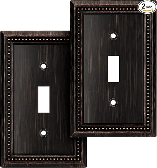 Henne Bery Sunken Pearls Heavy Duty Decorative Wall Plate Switch Plate Outlet Cover (Single Toggle, 2 Pack, Aged Bronze)