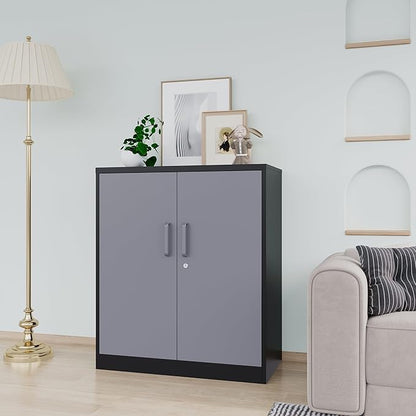 Metal Storage Cabinets with Locking Doors & 2 Adjustable Shelves, Lockable Steel Office Cabinets, Counter Caninet Small Locking Cabnet Locked Tool Cabnets for Home, Office, Garage, Hallway