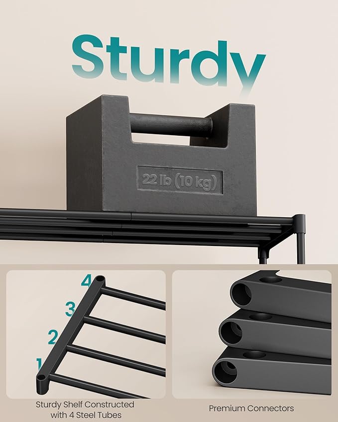 SONGMICS Shoe Rack, 5-Tier Shoe Organizer, Metal Storage Shelf, Upright or Upside Down, for 20-25 Pairs, Stackable, for Entryway, 11.8 x 36.2 x 35.4 Inches, Black ULSA305BH01