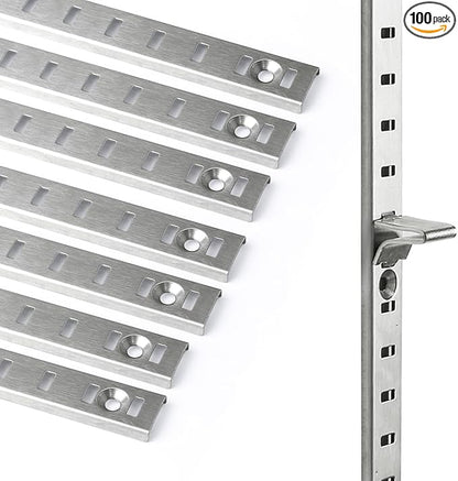 Bueyfolt 34 Inch 10Pcs Pilaster Shelf Brackets, Adjustable Mortise Mount Shelf Rails with Screws for Wall Shelving System