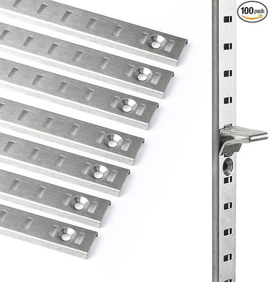 Bueyfolt 20 Sets 17 Inch Pilaster Shelf Brackets, Adjustable Mortise Mount Shelf Rails with 3 Pilaster Clips and Screws for Wall Shelving System
