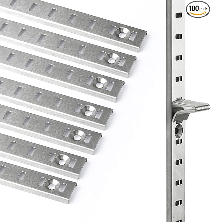 Bueyfolt 17Inch 8 Pcs Pilaster Shelf Brackets, Adjustable Mortise Mount Shelf Rails with Screws for Wall Shelving System