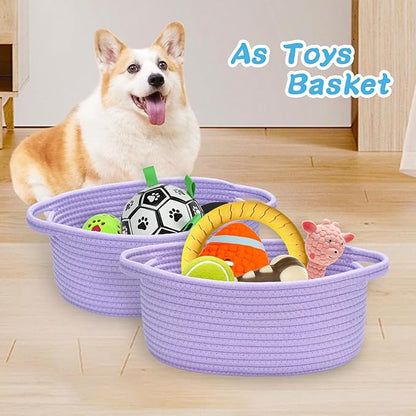 ABenkle Small Basket with Gift Bags and Ribbons, Empty Gift Baskets for Mother's Day, Decorative Boho Rope Woven Nursery Storage Organizer Toy Baskets with Handle for Baby Showers, 12"X 8" X 5"