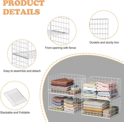 8-Tier Stackable Closet Organizers and Storage Shelves, Foldable Closet Shelf Organizer, Stackable Storage Bins Drawers for Closet Organizer System, White(Patent Pending)