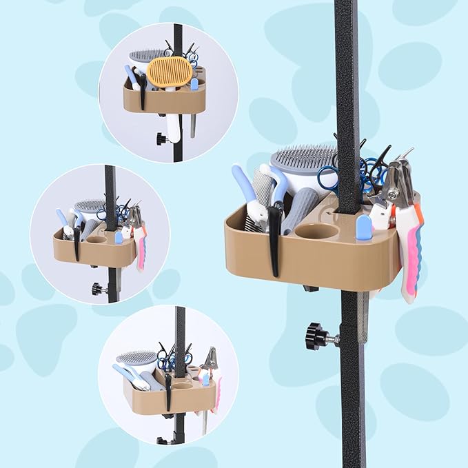 Pet Grooming Organizer for Scissors Brushes and Tools - Rotatable Multi Compartment Grooming Arm Stand