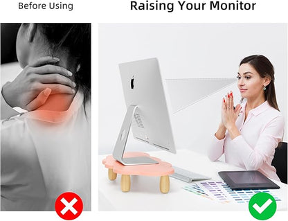 Monitor Stand Riser,Cloud Shape Wood Computer Monitor Stand, 16.5IN Monitor Stand Riser, Multi-Purpose Desktop Organizer Riser for Computer,Laptop,Printer,TV,Pink