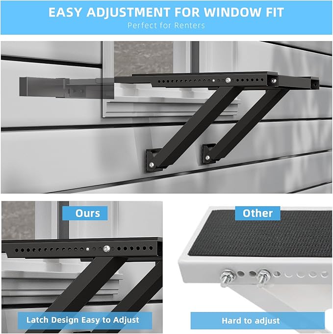 Window AC Support Bracket, No-Drill No-Tool Air Conditioner Support Bracket Adjustable Wall Mount, Heavy Duty Steel Holds Up to 300lbs, Fits Single Or Double Hung Windows, Black