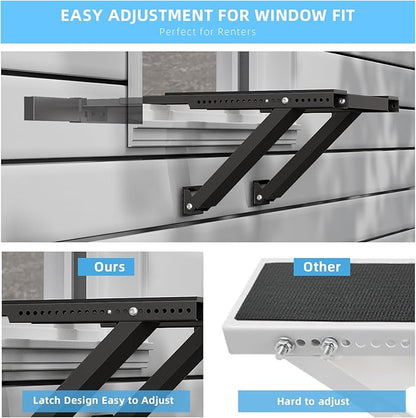Window AC Support Bracket, No-Drill No-Tool Air Conditioner Support Bracket Adjustable Wall Mount, Heavy Duty Steel Holds Up to 300lbs, Fits Single Or Double Hung Windows, Black