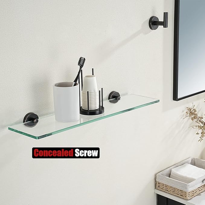 JQK Bathroom Glass Shelf Oil Rubbed Bronze, Tempered Glass Shower Storage 20 by 5 inches, 304 Stainless Steel ORB Wall Mount, 2 Pack, TGS101L20-ORB-P2