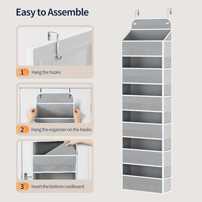 Yecaye Over Door Organizer, 60 lbs Load Capacity, Metal Hanging Storage with 6 Shelves for Toys, Bathroom, Nursery, Dorm Room, Grey