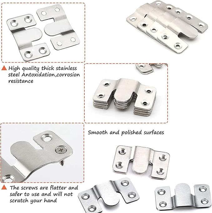 Flush Mount Bracket, Headboard Wall Mounting Brackets-56 x 30mm Interlocking Hanging Bracket, Mounting Hardware for Picture Hanging and Sectional Couch Connectors (4 Pairs)