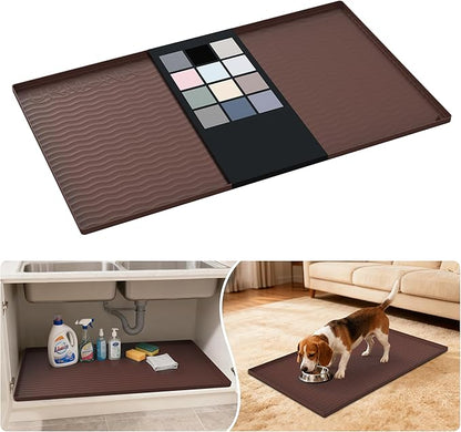 URMONA Waterproof Silicone Under Sink Mat 37'' x 22'' Shelf Liner for Kitchen and Bathroom, Cabinet and Counter Protector, Storage and Organizers, Litter Mat, Pet Cat Puppy Essentials(Brown)