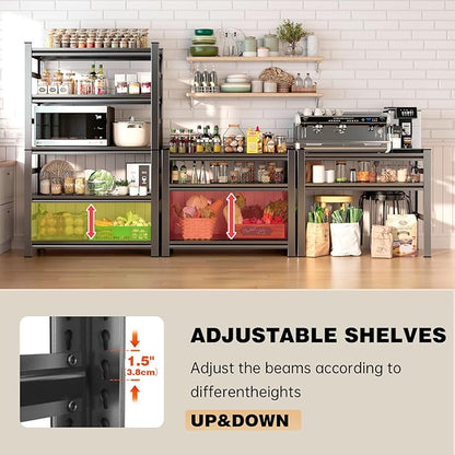 22"H Microwave Kitchen Shelving , 2 Tier Microwave Table Stand with Storage, Kitchen Storage Organization Metal Shelves Loads 800LBS, Desktop shelves Unit, Coffee Machine Storage Shelf Stand, Black