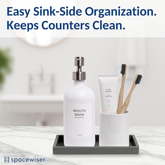 Countertop and Vanity Tray - Small 7.7" Silicone Tray for Soap Dispenser Bottles, Bathroom Trays, Kitchen Sink Soap Trays, Sink Caddy Kitchen Sinks Organizer, Soaps Dish & Sponge Holder Mat