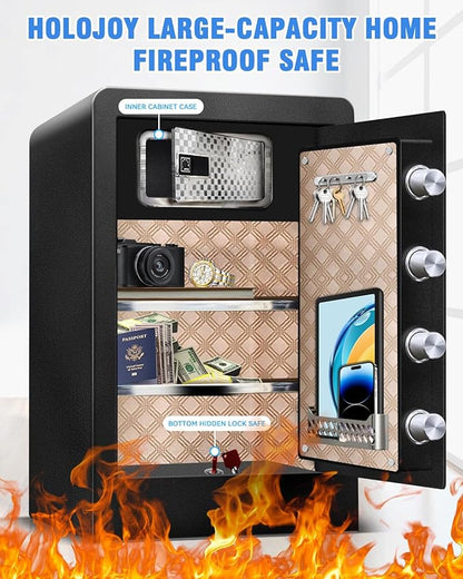 9.5 Cu Ft Super Large Fireproof Waterproof Safe Box for Office Document- HIDDEN LOCK BOX, Heavy Duty Steel Home Safety Box with Light, Dual Key System, Two Removable Shelf, Personal Combination Safe