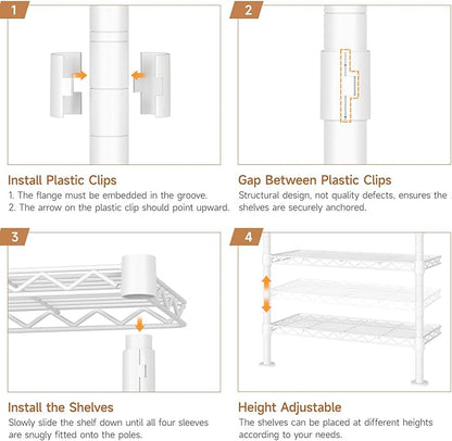 P3 Industrial Pipe Closet System, Wall Mounted Garment Racks with 4 Telescopic Rods & 6 Mesh Shelves, Heavy Duty Clothing Clothes Rack for Walk-in Closets (White)