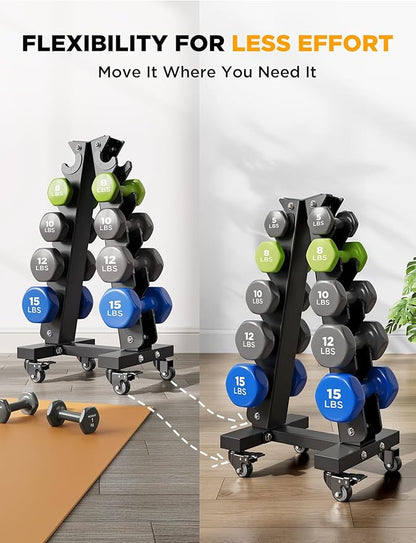 YOLEO Dumbbell Rack - 3 Tier & 5 Tier Compact Weight Rack for Dumbbell, Kettlebell, Barbell, Heavy Duty Weight Storage Organizer, Space-Saving Dumbbell Storage Stand Holder for Home Gym - 1100LBS Capacity (Rack Only)