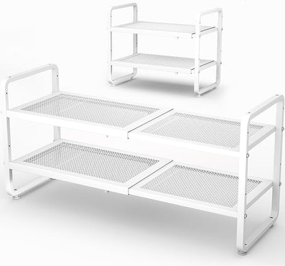 SNTD Shoe Rack - Expandable Shoe Organizer for Closet, Adjustable Metal Shoe Shelf Storage, Stackable Long Shoe Stand Holder for Garage, Entryway, Door Entrance (White, 2-Tier)