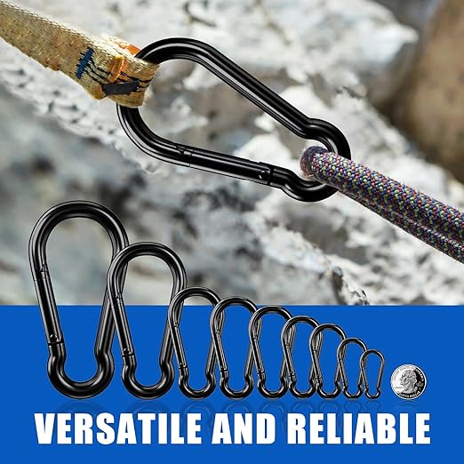 Large Carabiner Clip Hook, 5.5 inch 4 pcs Black Heavy Duty Spring Snap Hook Key Chain, Carabiners Clips for Outdoor Camping, Swing Set, Hammock, Hiking Travel, Fishing, Quick Link Keychain