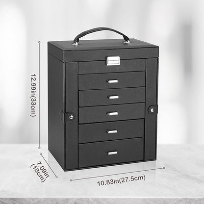 ProCase Large Jewelry Organizer Box for Women, 6 Layers Storage Display Holder Case with Drawers and Dividers for Earrings Necklaces Rings Bracelets, Mother's Day Gift -Black