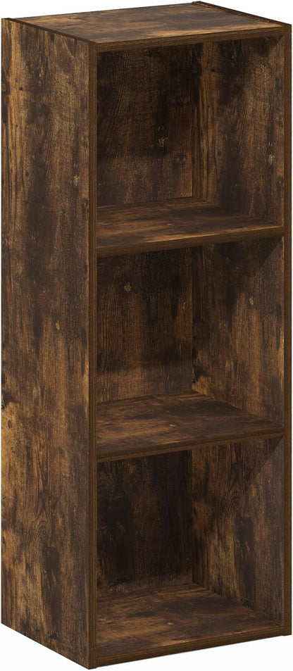 Furinno LUDER Book Shelf, 3-Cube Bookshelf, Bookcase with Open Shelves, 9.3 x 12 x 31.5, for Living Room, Bedroom, Home Office, Amber Pine