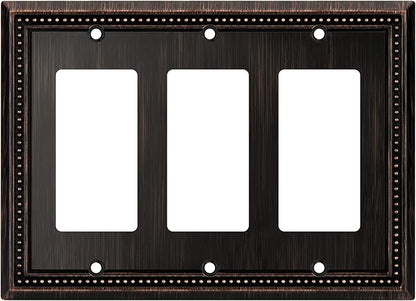 Henne Bery Sunken Pearls Heavy Duty Decorative Wall Plate Switch Plate Outlet Cover (Triple Decorator, Aged Bronze)