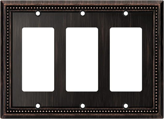 Henne Bery Sunken Pearls Heavy Duty Decorative Wall Plate Switch Plate Outlet Cover (Triple Decorator, Aged Bronze)